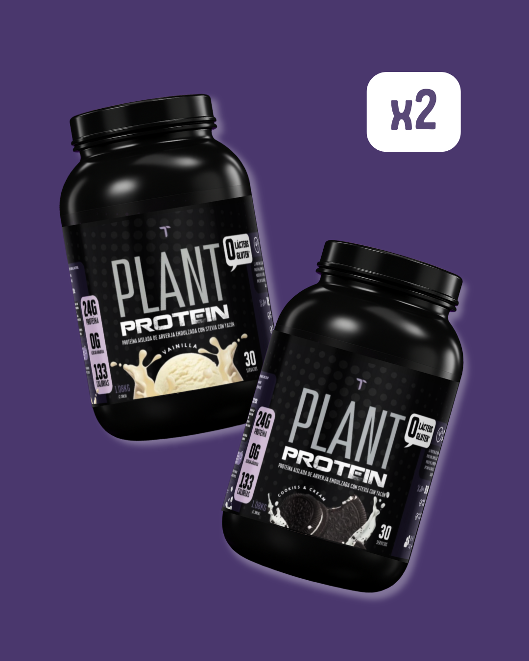 PROTEINA VEGETAL - PLANT PROTEIN VAINILLA 1.08kg + PLANT PROTEIN COOKIES AND CREAM 1.08kg